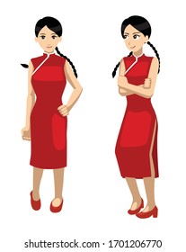 Manga Chinese Woman in Traditional Costume Vector Cartoon