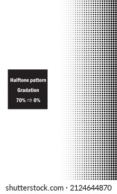 Manga comic background screen tone halftone pattern gradation. 70% from halftone dots to 0%