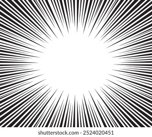 Manga Comic-Effekt Hintergrund mit Geschwindigkeit Strahlen im Retro-Stil. Schwarze Aktionslinie, Geschwindigkeitseffekt, Hintergrund. Anime-Fokus einzeln auf weißem Hintergrund.