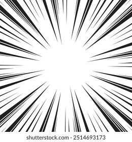 Anuncio de efecto cómic manga con rayos de velocidad en estilo retro. Efecto de velocidad de línea de manga de acción negro. Rayas de dibujos animados para varios propósitos.