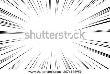 Manga comic effect banner with speed rays in retro style. Black action line speed effect. Radial speed or action lines anime comic background. Cartoon stripes for decoration.