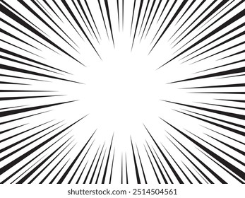 Mangá efeito cômico velocidade raios fundo em estilo retrô. Plano de fundo radial de velocidade da linha de ação. Linhas de velocidade rápida em fundo branco.