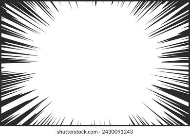 Manga Comic Explosion, Motion Or Movement Effect. Vector Background Or Frame With Anime Cartoon Radial Speed Lines