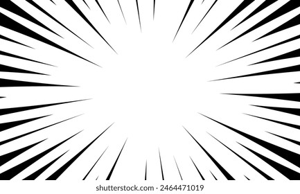 Manga comic explosion, motion or movement effect, vector background. Text frame in manga, anime comics. Radial motion lines. Black and white monochrome illustration. The expression of thoughts