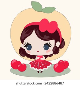 Manga Cute Asian Kawaii Character Doll Princess Icon. Cute Small Kawaii Princess Person Character Isolated on Background. Happy Small Kawaii Cute Character Vector Illustration Portrait Art Design