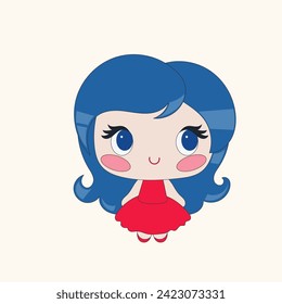 Manga Cute Asian Kawaii Character Doll Princess Icon. Cute Small Kawaii Princess Person Character Isolated on Background. Happy Small Kawaii Cute Character Vector Illustration Portrait Art Design