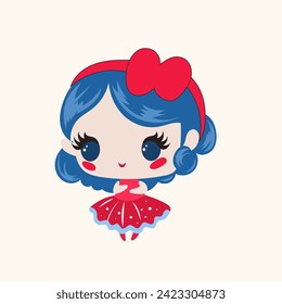 Manga Cute Asian Kawaii Character Doll Princess Icon. Cute Small Kawaii Princess Person Character Isolated on Background. Happy Small Kawaii Cute Character Vector Illustration Portrait Art Design