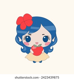 Manga Cute Asian Kawaii Character Doll Princess Icon. Cute Small Kawaii Princess Person Character Isolated on Background. Happy Small Kawaii Cute Character Vector Illustration Portrait Art Design