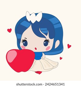 Manga Cute Asian Kawaii Character Doll Princess Icon. Cute Small Kawaii Princess Person Character Isolated on Background. Happy Small Kawaii Cute Character Vector Illustration Portrait Art Design