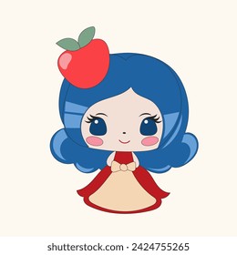 Manga Cute Asian Kawaii Character Doll Princess Icon. Cute Small Kawaii Princess Person Character Isolated on Background. Happy Small Kawaii Cute Character Vector Illustration Portrait Art Design