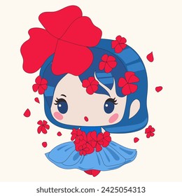 Manga Cute Asiático Kawaii Personaje Muñeca Princesa Icono. Personaje lindo de la persona pequeña de la princesa Kawaii aislado en el fondo. Feliz Pequeño Kawaii Lindo Personaje Ilustración Vectorial Retrato Arte Diseño