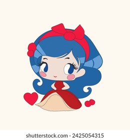 Manga Cute Asian Kawaii Character Doll Princess Icon. Cute Small Kawaii Princess Person Character Isolated on Background. Happy Small Kawaii Cute Character Vector Illustration Portrait Art Design