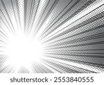 Manga effect. Radial black lines and gray dots extending in all directions. Comic. Speed, movement, combat or a powerful explosion. Dynamic superhero action. Vector illustration on a white background.