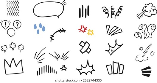 Manga effects set,cartoon line effect collection,Hand - Drawn design collection,lines and mark collection pack,cartoon expression,Design elements set.