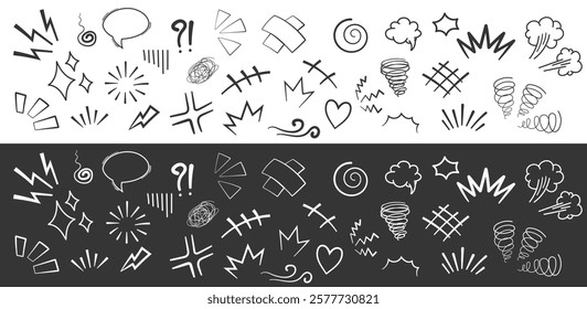 manga element doodle hand drawing sketch pencil scribble icon bundle black and white