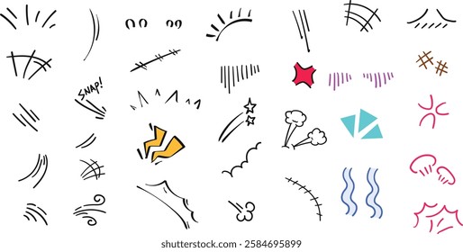Manga expression effects collection,emotion line and effects,Hand Drawn,Cartoon effects,Visual effects elements set,  