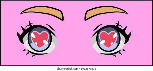 Manga eyes of cartoon female character in love. Vector design for t-shirt graphics, fashion prints, tees, stickers, posters.