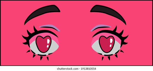 Manga eyes of cartoon female character in love. Vector design for t-shirt graphics, fashion prints, tees, stickers, posters.