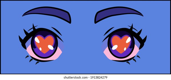 Manga eyes of cartoon female character in love. Vector design for t-shirt graphics, fashion prints, tees, stickers, posters.