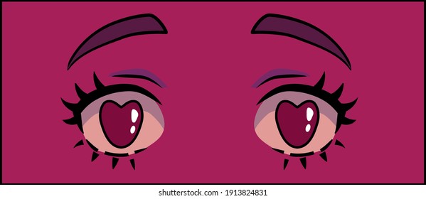 Manga eyes of cartoon female character in love. Vector design for t-shirt graphics, fashion prints, tees, stickers, posters.