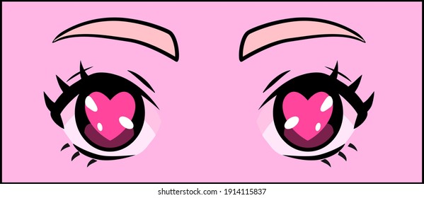 Manga eyes of cartoon female character in love. Vector design for t-shirt graphics, fashion prints, tees, stickers, posters.