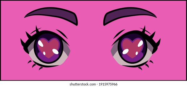 Manga eyes of cartoon female character in love. Vector design for t-shirt graphics, fashion prints, tees, stickers, posters.