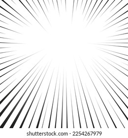 Manga focus speed lines for comic effect sqaure background. Motion and action focus flash strip lines for anime comic book. Vector illustration of black ray manga speed frame or splash and explosion.