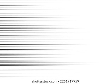 Manga focus speed lines for comic effect. Motion and action focus flash strip lines for anime comic book. Vector background illustration of black ray manga novel speed frame from left to right.