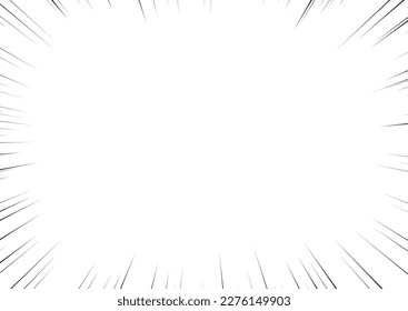 Manga focus speed lines for comic effect. Motion and action focus flash strip lines for anime comic book. Vector background illustration of black ray manga speed frame or splash and explosion.