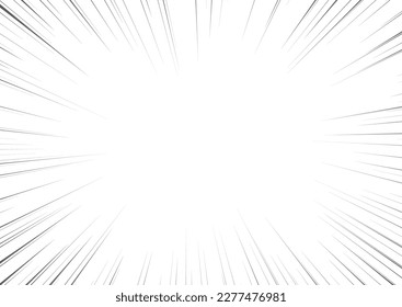 Manga focus speed lines for comic effect. Motion and action focus flash strip lines for anime comic book. Vector background illustration of black ray manga speed frame or splash and explosion.