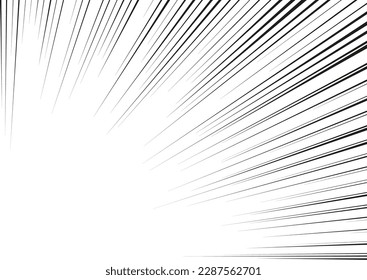 Manga focus speed lines for corner comic effect. Motion and action focus flash strip lines for anime comic book. Vector background illustration of black ray manga speed frame or splash and explosion.