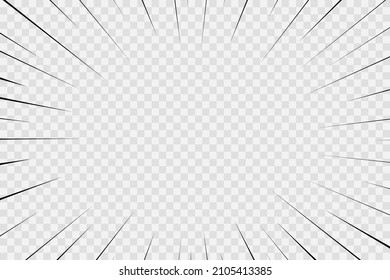 Manga-Rahmen mit Schnellblitz-Linien. Schlag die Explosion herunter. Comic Anime Radialeffekt. Superheldenbanner mit Stachelrochen. Sprengbombenschablone Crash-Bang-Hintergrund. Vektorgrafik