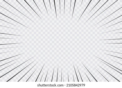 Manga frame with speed radial lines. Splash blast zoom. Superhero banner with burst rays. Crash bang background. Comic anime flash effect. Explosion bomb template. Vector illustration