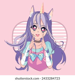 MANGA GIRL - ANIME STYLE - GRAPHIC PRINT - TEXTILE