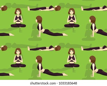 Manga Girl Yoga Salutation Seal Pose Cartoon Seamless Wallpaper