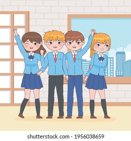 estudiantes de grupo manga uniformados