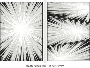 Manga Halftone Background, 
Anime Detailed Ink Line ,
Comic Book Background,
MotionEffect, Rays Side, Vector