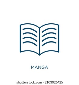 manga icon. Thin linear manga outline icon isolated on white background. Line vector manga sign, symbol for web and mobile
