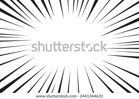 Manga line action effect radial rays, burst frame comic book motion black and white, monochrome style, anime super hero decoration, speed or explosion design.