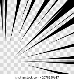 Manga Bewegung Radiallinien mit Farbverlauf. Aktionsrahmen für Zeiträume. Abstrakte explosive quadratische Vorlage mit Geschwindigkeitslinien auf transparentem Hintergrund. Radiallinien mit Flash-Explosion, Vektorgrafik