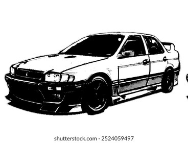 Manga print style of race car in 90s