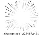 Manga radial focus speed lines for comic effect. Motion and action focus flash strip lines for anime comic book. Vector background illustration of black ray manga frame or splash and explosion.