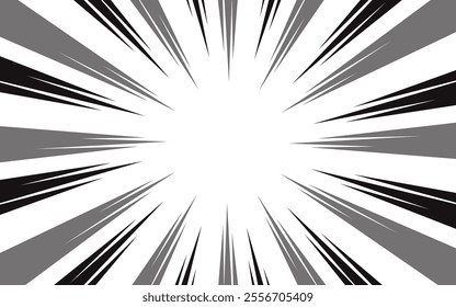 Manga radial focus speed lines for comic effect. Motion and action focused flash strips for anime comic books. Vector background illustration.