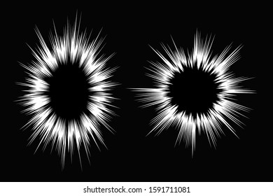 Manga radial motion lines element set on black background for atmosphere uses