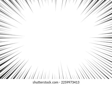 Manga radial speed lines for comic effect. Superhero motion and force action flash strip lines for anime comic book. Vector background illustration of black ray manga speed frame explosion.