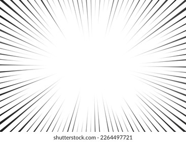 Manga radial speed lines for comic effect. Motion and force action focus flash strip lines for anime comic book. Vector background illustration of black ray manga speed frame or splash and explosion.