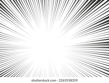 Manga radial speed lines for comic effect. Motion and force action focus flash strip lines for anime comic book. Vector background illustration of black ray manga speed frame or splash and explosion.