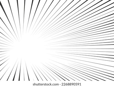Manga radial speed lines for comic effect. Motion and force action focus flash strip lines for anime comic book. Vector background illustration of black ray manga speed frame or splash and explosion.
