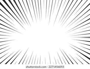 Manga radial speed lines for comic effect. Motion and force action focus flash strip lines for anime comic book. Vector background illustration of black ray manga speed frame or splash and explosion.
