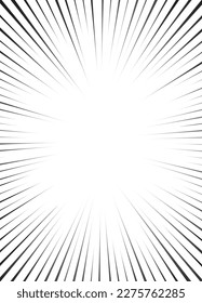 Manga radial speed lines for comic effect. Motion and force action focus flash strip lines for anime comic book. Vector background illustration of black ray manga speed frame or splash and explosion.